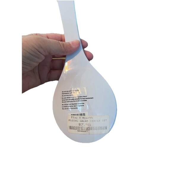 2 pc Plow & Hearth Pasta Salad Server Set Floral Plaid Melamine NEW - Picture 4 of 4